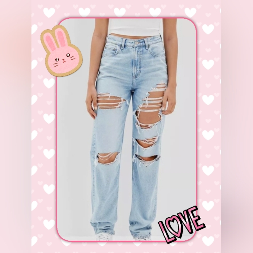 🎀🩷 NWT American Eagle Ripped Baggy Mom Jeans Size 4 🩷🎀